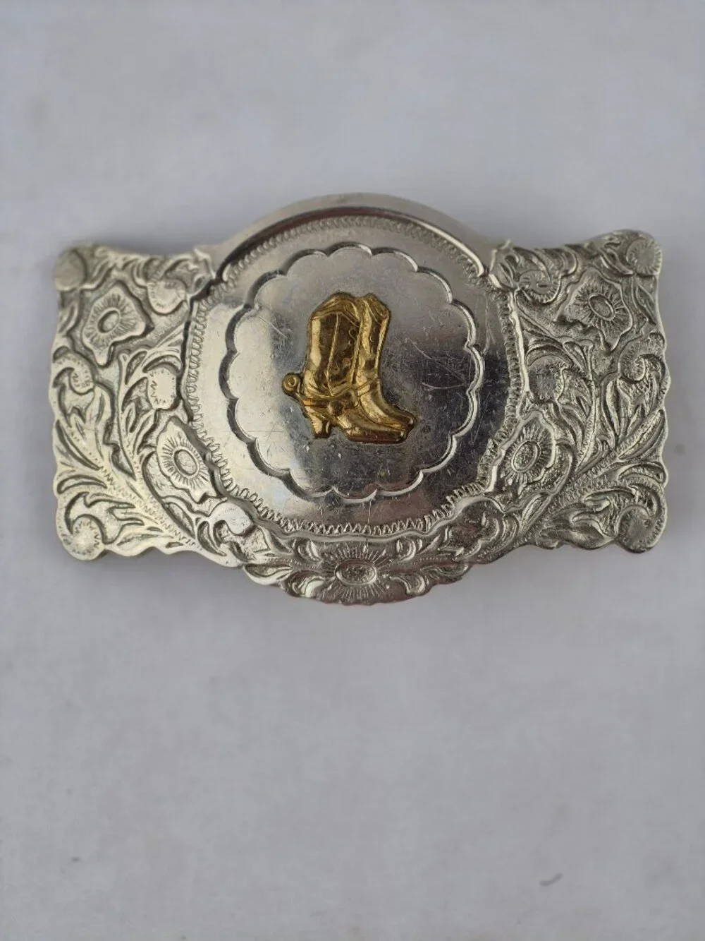 Vintage Miller Western Wear Cowboy Boots Nickel Silver Belt Buckle Western USA